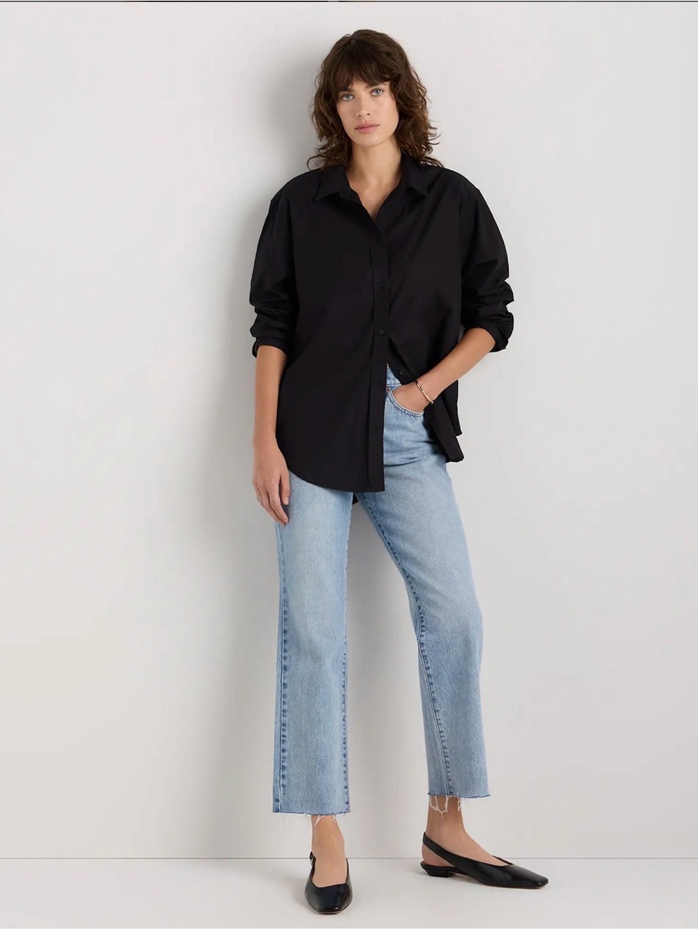 Quince Bella Rigid Straight Jeans - Powder Blue Raw Hem - Picture 2 of 15